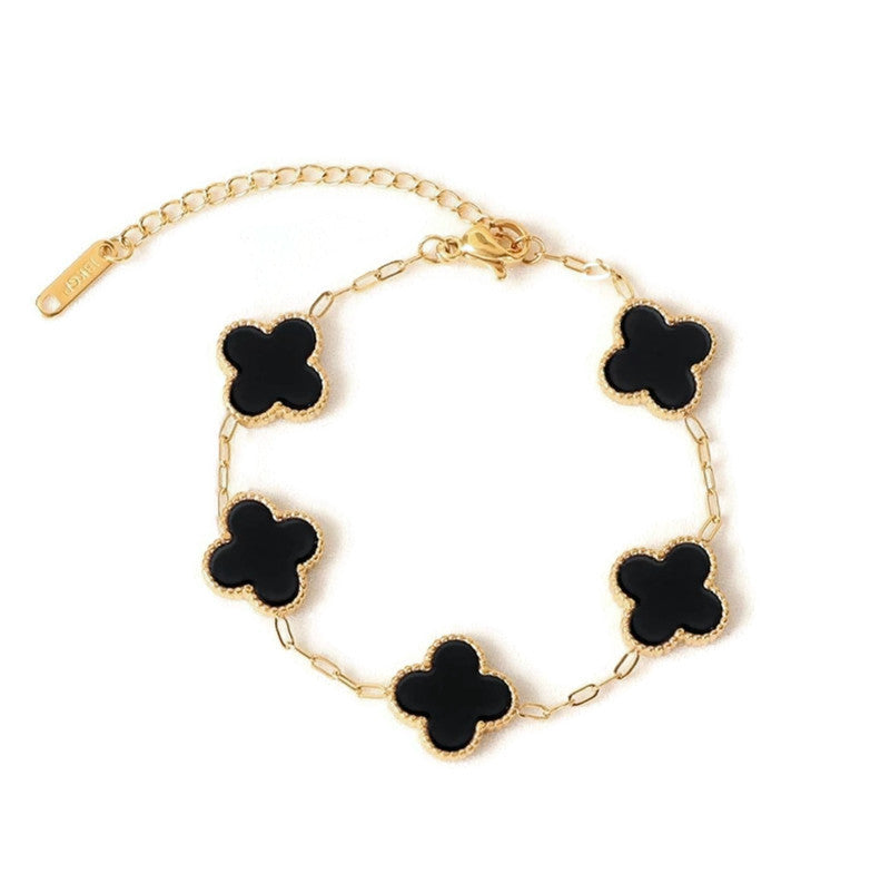 Clover, Black, 18k Gold, Plated, Bracelet