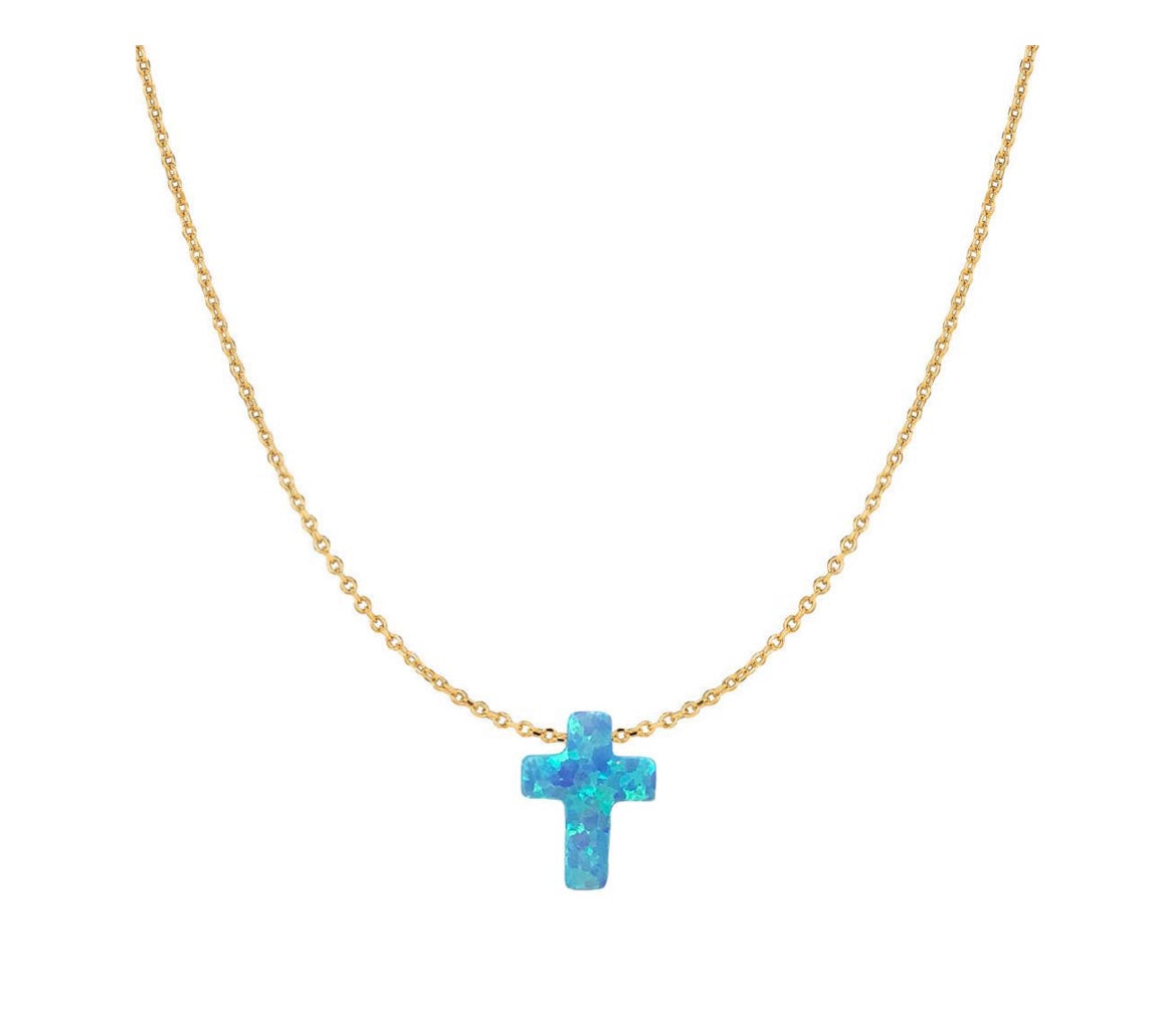 Sterling silver sales opal cross necklace