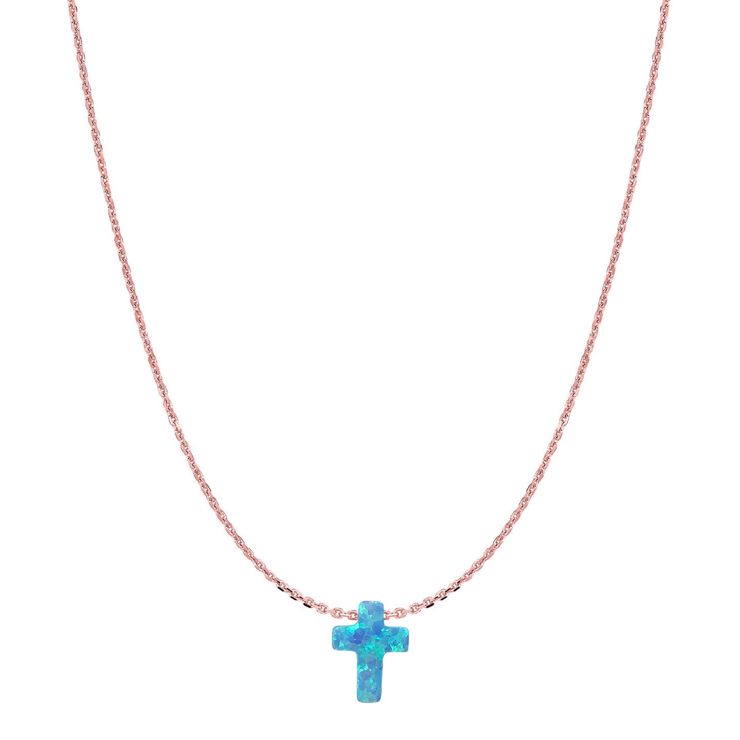Blue Opal Cross Necklace rose gold Chain Byou Designs