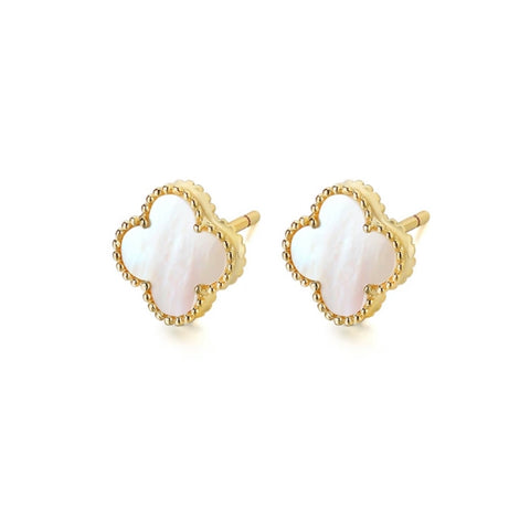 Gold Mother of Pearl Clover Studs