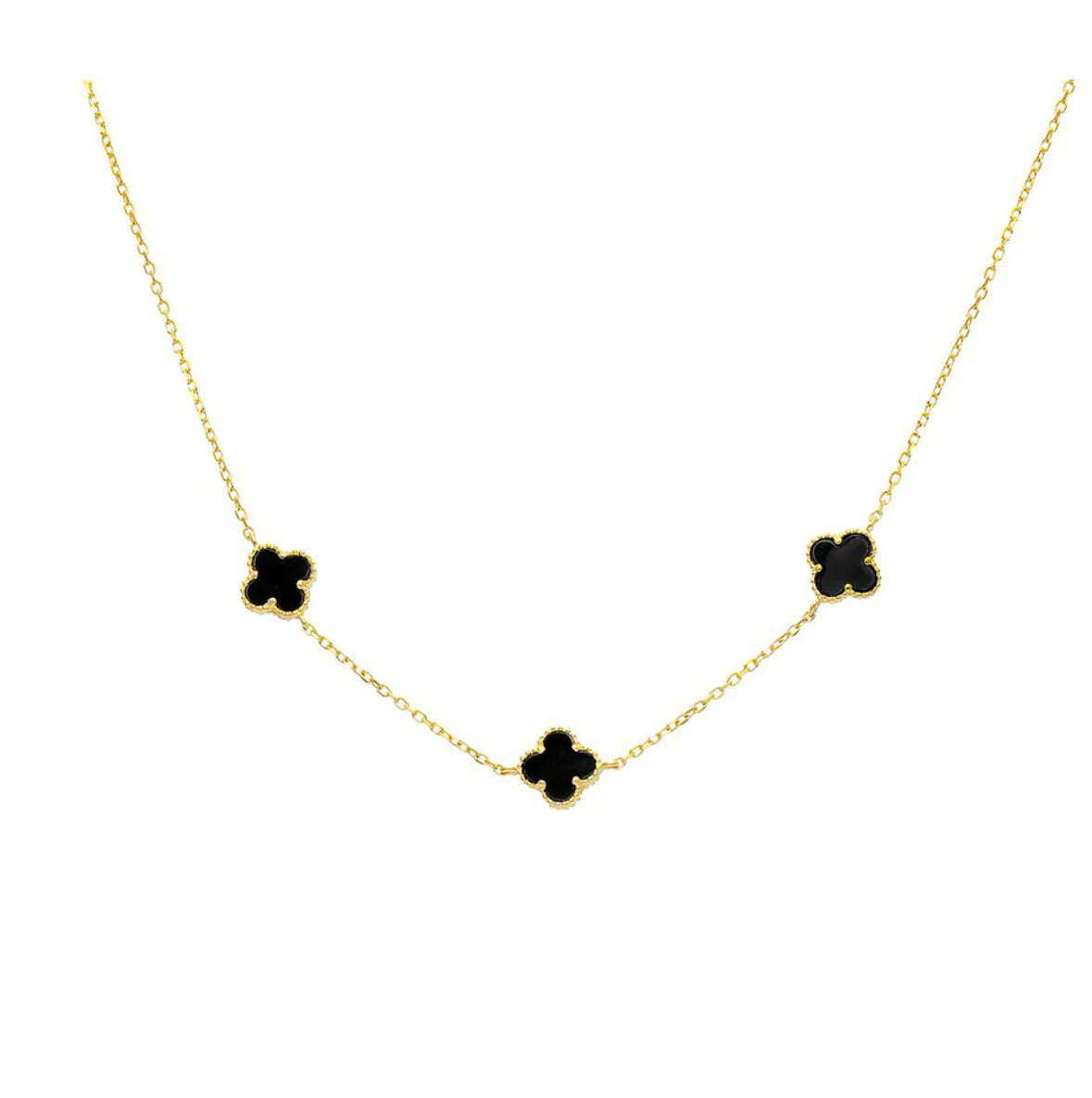 Triple Clover Necklace in Gold with Black Clover on adjustable chain