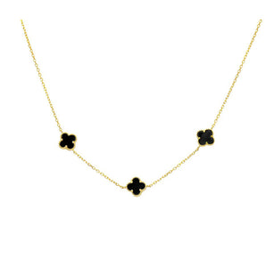 Triple Clover Necklace in Gold with Black Clover on adjustable chain