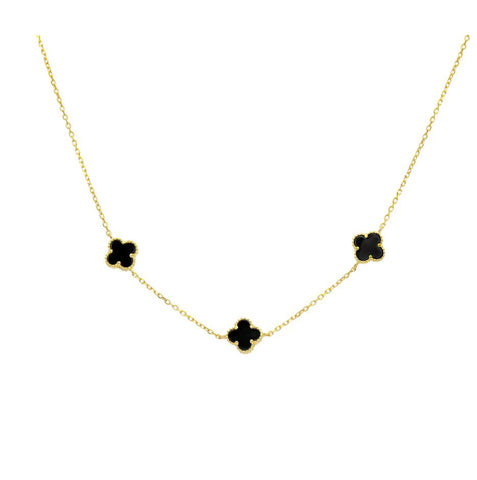 Triple Clover Necklace in Gold with Black Clover on adjustable chain