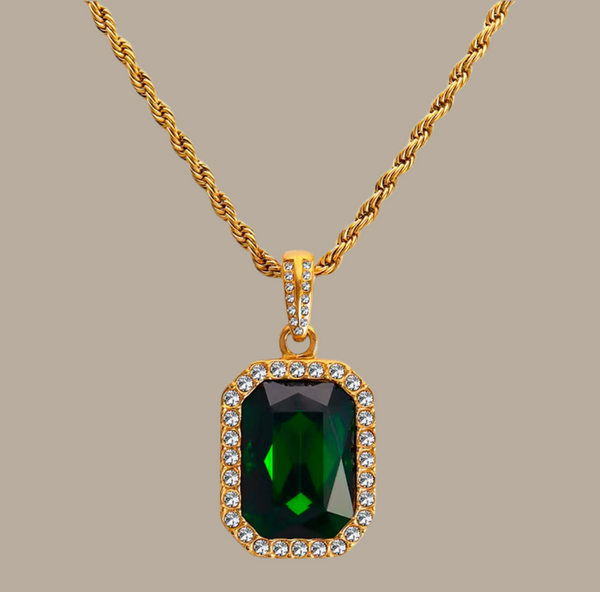 18k Gold Plated Rope Chain Necklace Emerald pendant