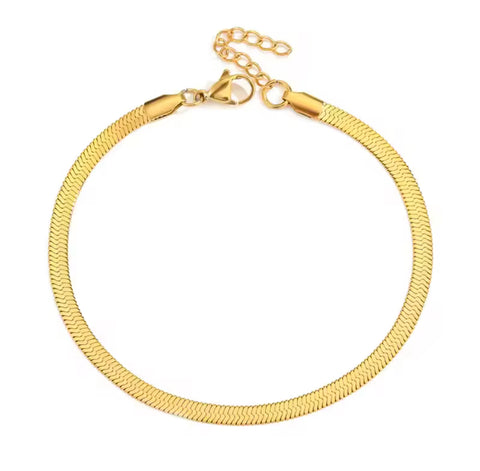 18k Gold Plated Herringbone Bracelet Stainless Steel Waterproof