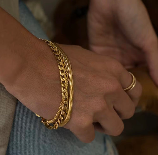 Stainless Steel Curb Bracelet 18k Gold plated Waterproof