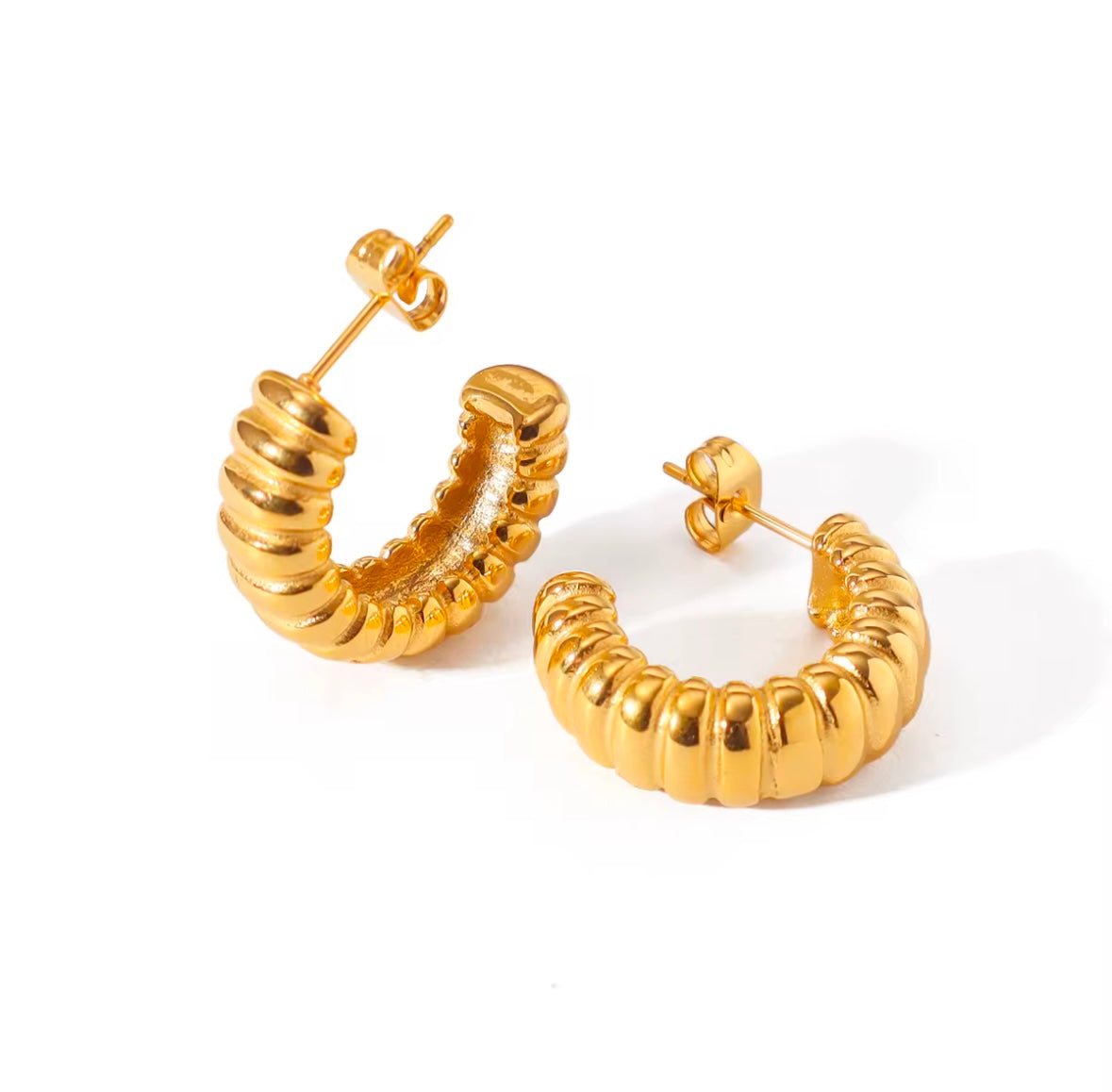 Waterproof Stainless steel Gold 18k Plated C Twist Hoops