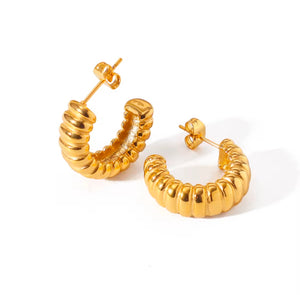 Waterproof Stainless steel Gold 18k Plated C Twist Hoops