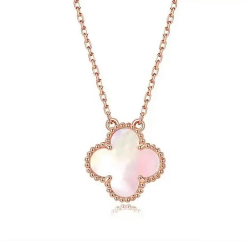 Mother of Pearl Clover Necklace Rose Gold