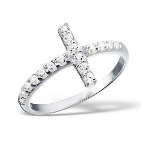 My Fortress Silver Sideways Cross Ring
