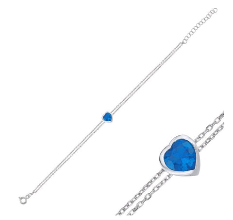 Sterling Silver Chain Bracelet Aquamarine Stone Adjustable