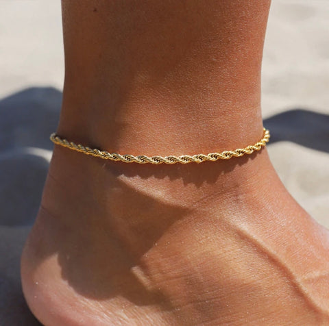 Gold Stainless Steel Rope Anklet 18k Gold Plated Waterproof Non Tarnish Hypoallergenic Byou Designs