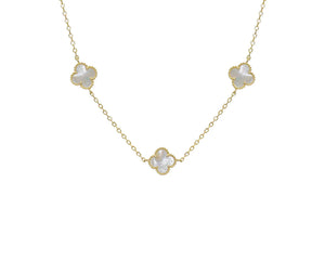 Gold Plated Mother of Pearl Triple Clover Necklace Sterling Silver