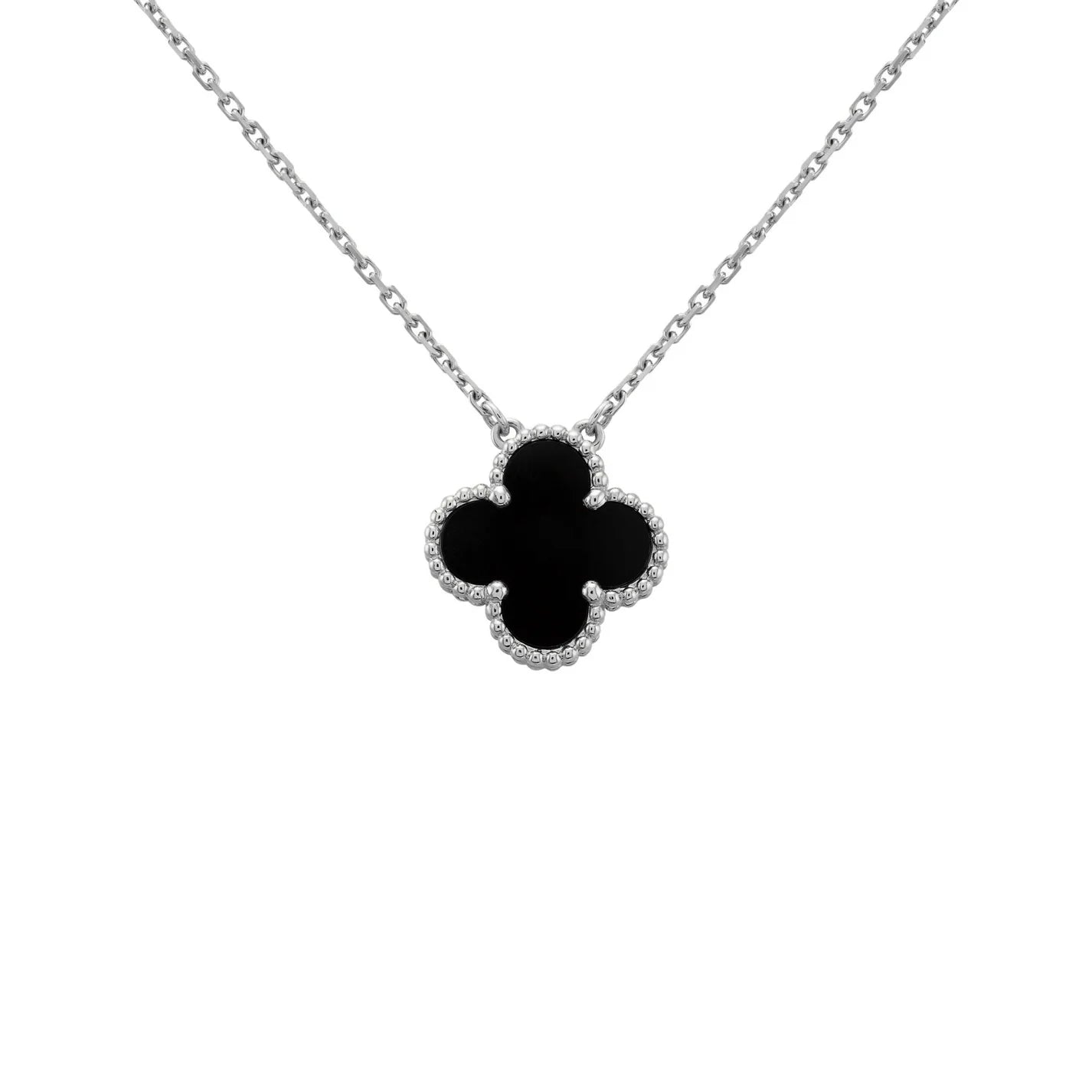 Bianca Onyx Silver Clover Necklace