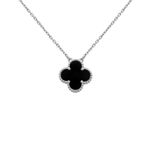 Bianca Onyx Silver Clover Necklace