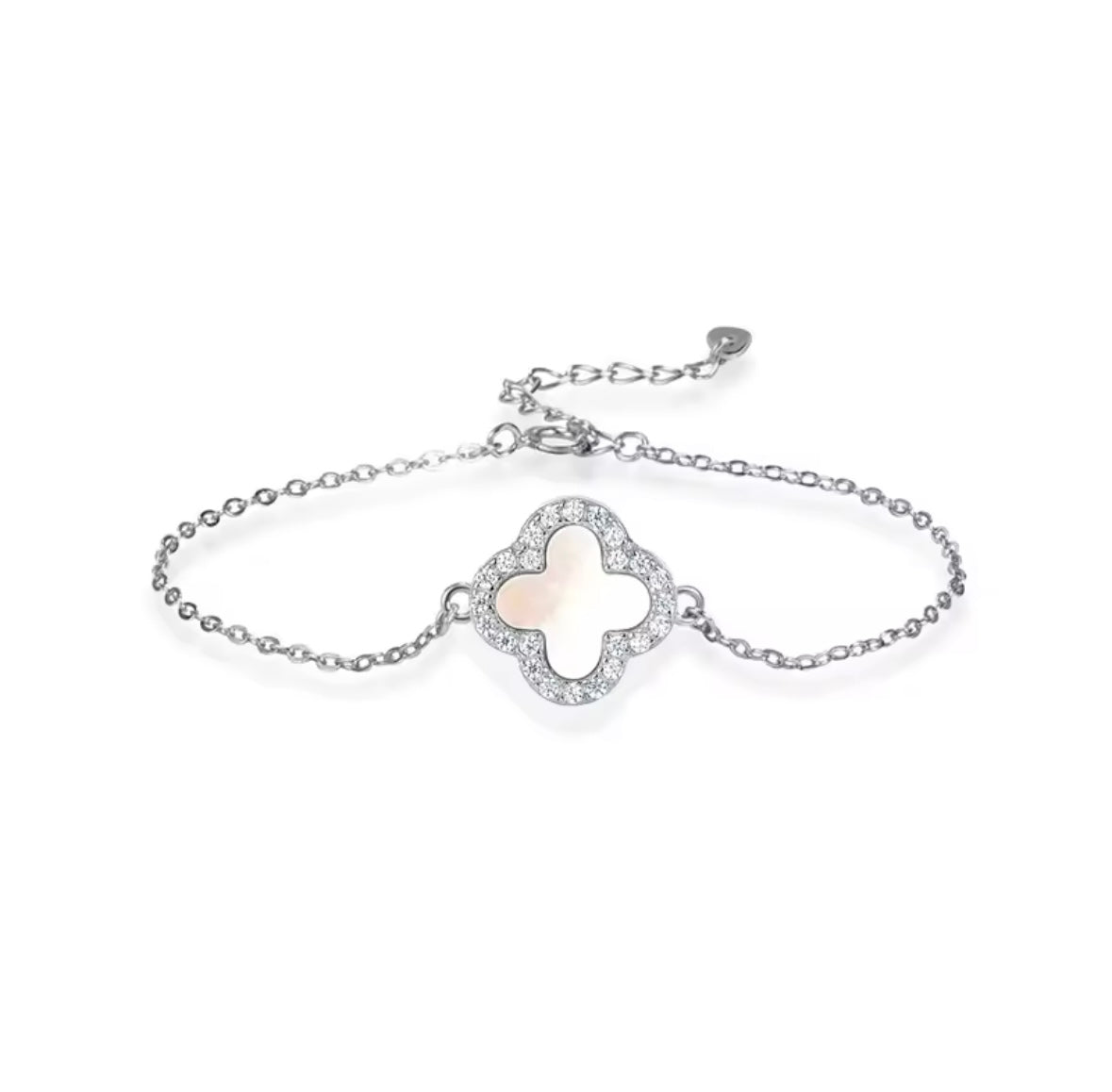 Silver Mother of Pearl Clover Bracelet