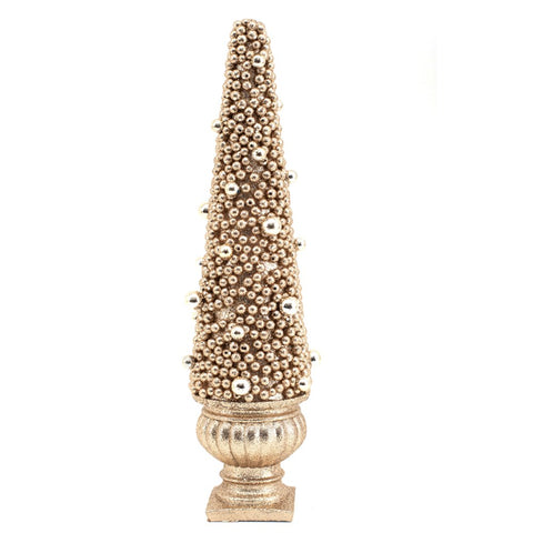 Decorative cone-shaped object with bead embellishments on a white background