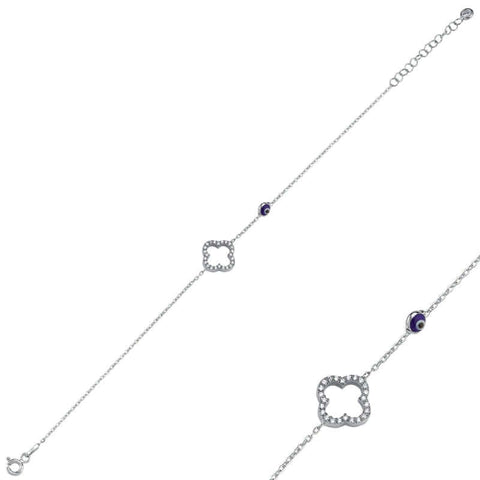 Sterling Silver Evil Eye and clover Bracelet
