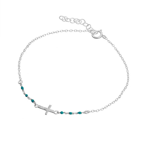 Gia Cross Turquoise Silver Bracelet