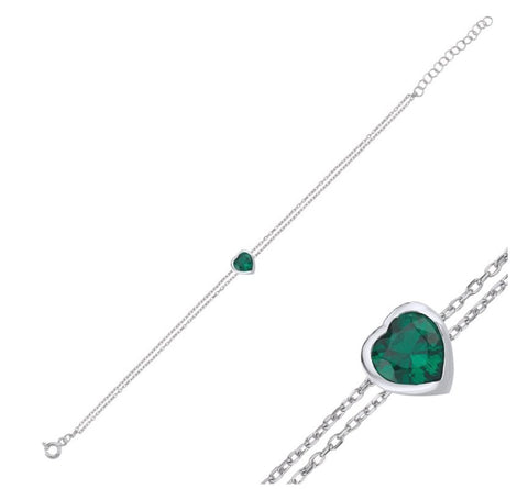Emerald Love Heart Bracelet Sterling Silver