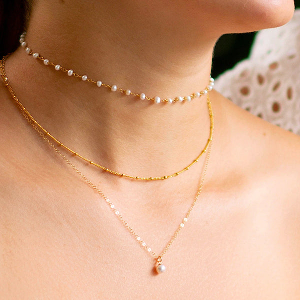 Freshwater Pearl Gold choker Necklace Byou Designs