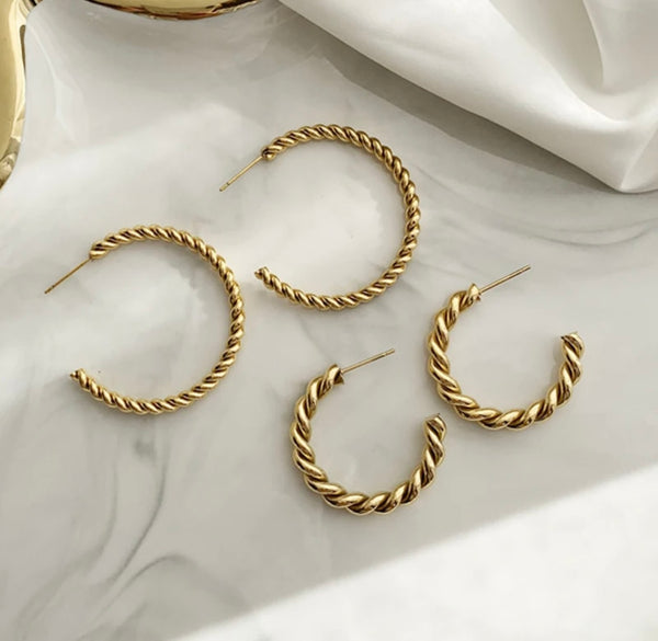 Gold Twisted Hoop Earrings