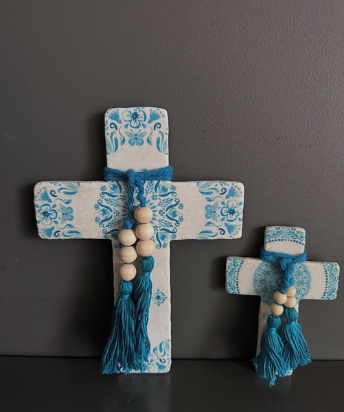 Poetry Mandala Blue Hanging Cross