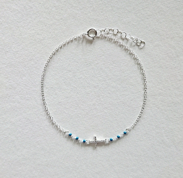 Gia Cross Turquoise Silver Bracelet