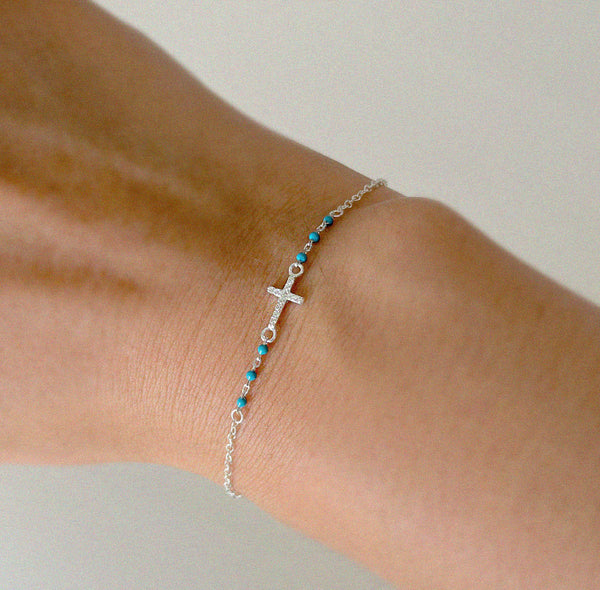 Gia Cross Turquoise Silver Bracelet