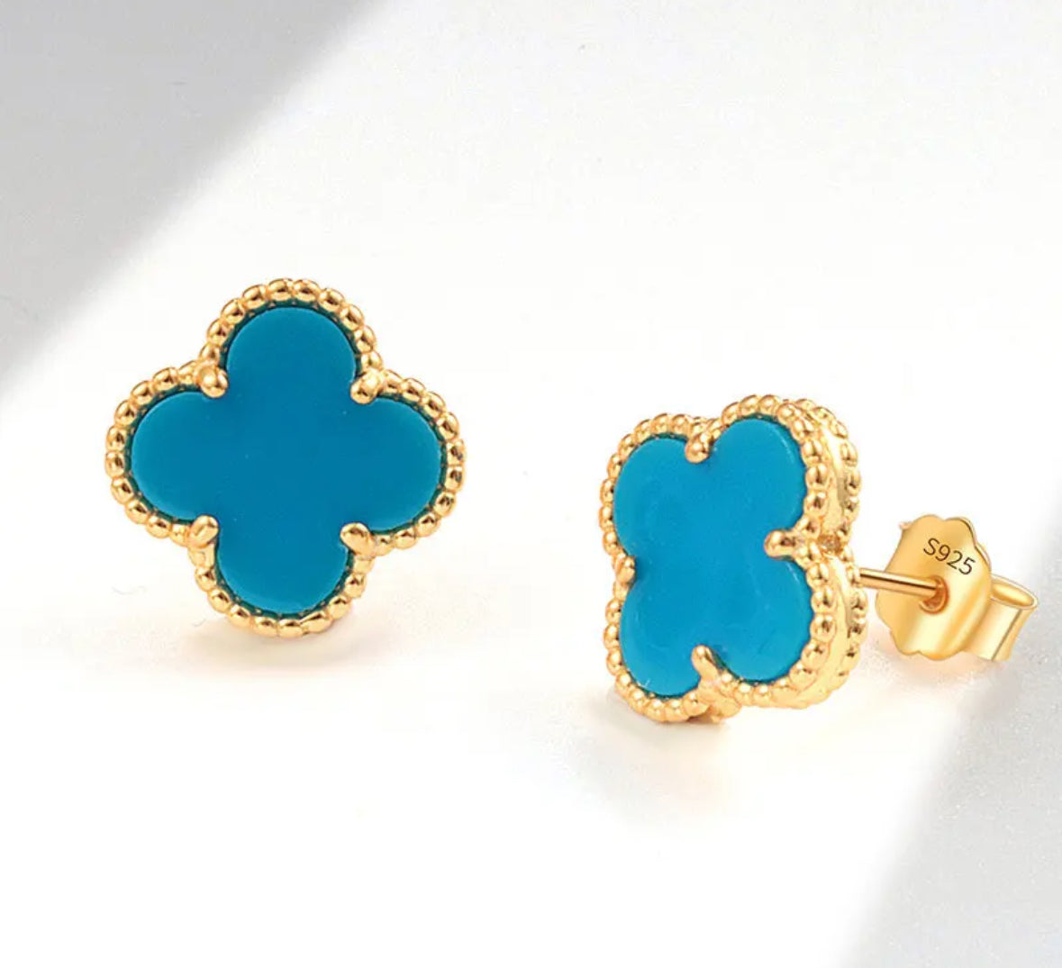 Vintage Blue Clover Earrings in Sterling Silver and Gold Plated