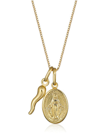 Cornicello & Madonna Gold Necklace