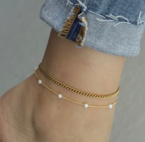 Gold Freshwater Pearl Anklet
