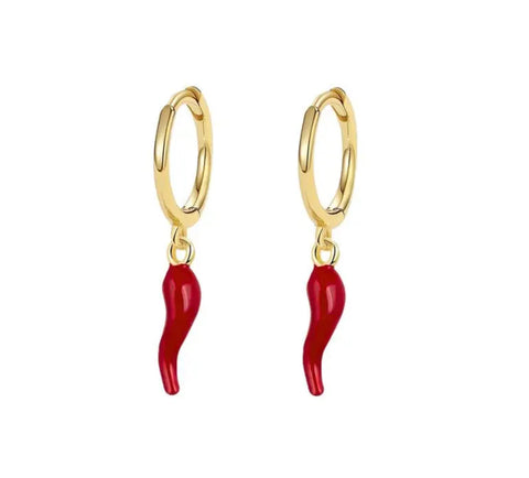 Gold Cornicello Hoop Earrings Italian Amulet Byou Designs