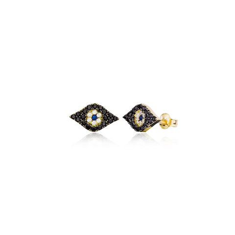 Gold Plated Evil Eye Slant earrings Byou Designs
