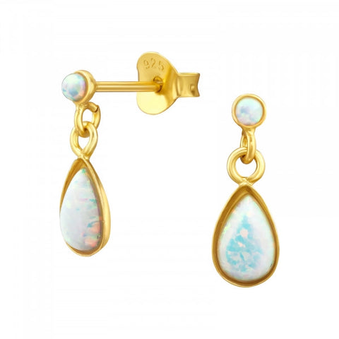 Tara Drop White Opal Gold Earrings