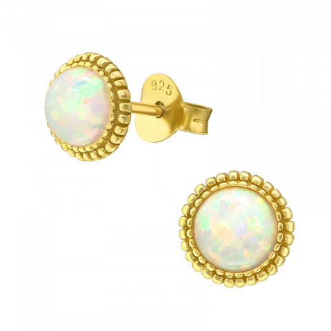 Tara Gold White Opal Stud Earrings