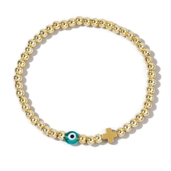 Gold Evil Eye + Cross Bracelet