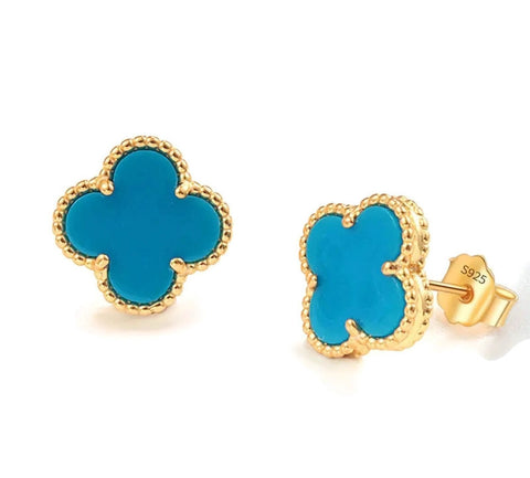 Bianca Vintage Blue Gold Clover Earrings