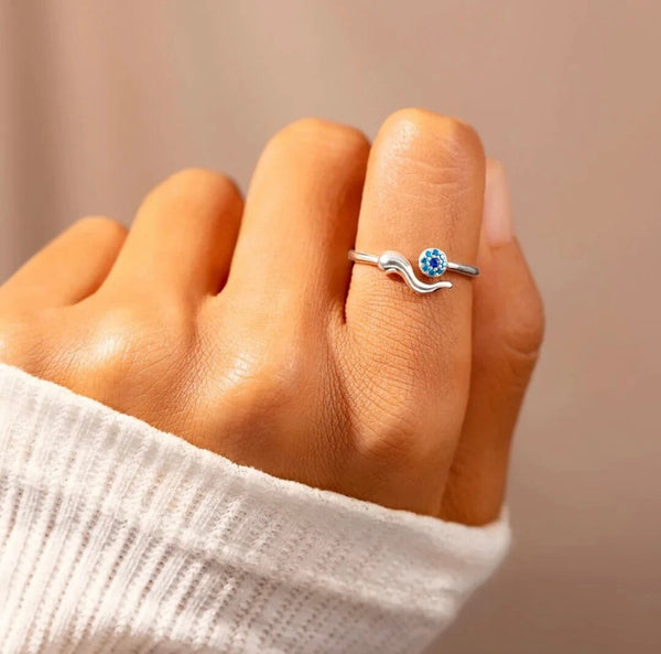 Silver Eye Cornicello Ring