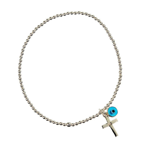 Grace Evil Eye Stretch Bracelet in Sterling Silver