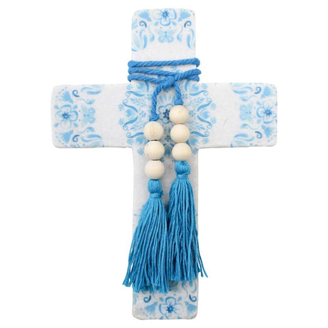 Poetry Mandala Blue Hanging Cross