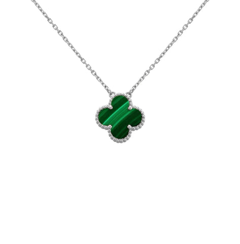 Bianca Malachite Clover Necklace  Sterling Silver
