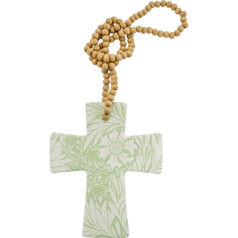 Handmade Ceramic and Wood Beaded cross Hanging