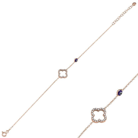 Sterling Silver Evil Eye and Clover Bracelet