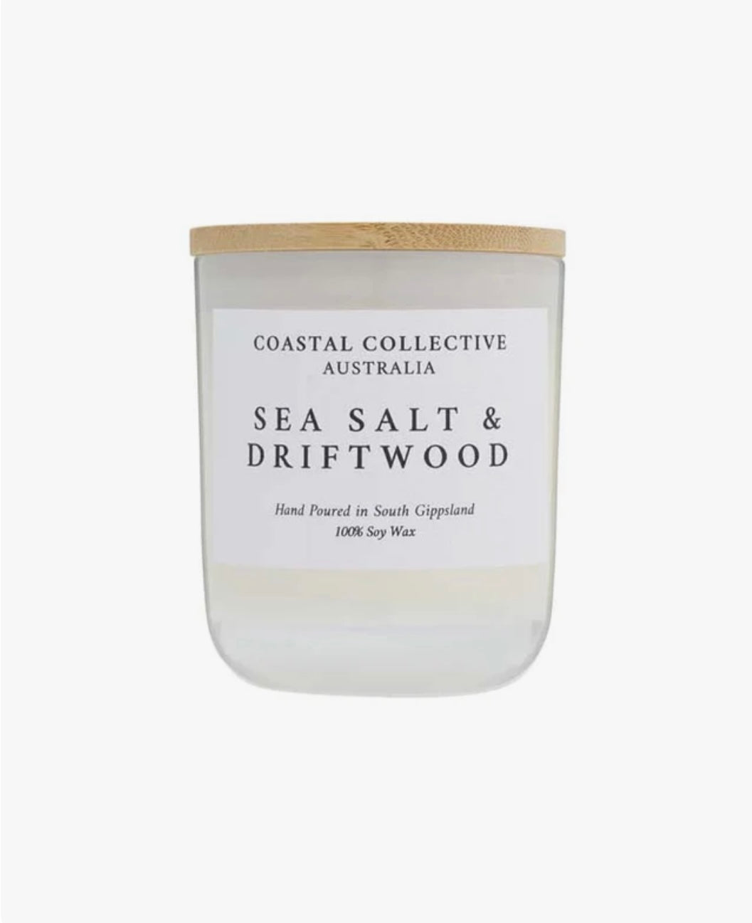 White Soy Candle Jar with 'Coastal Collective Australia' label on a white background
