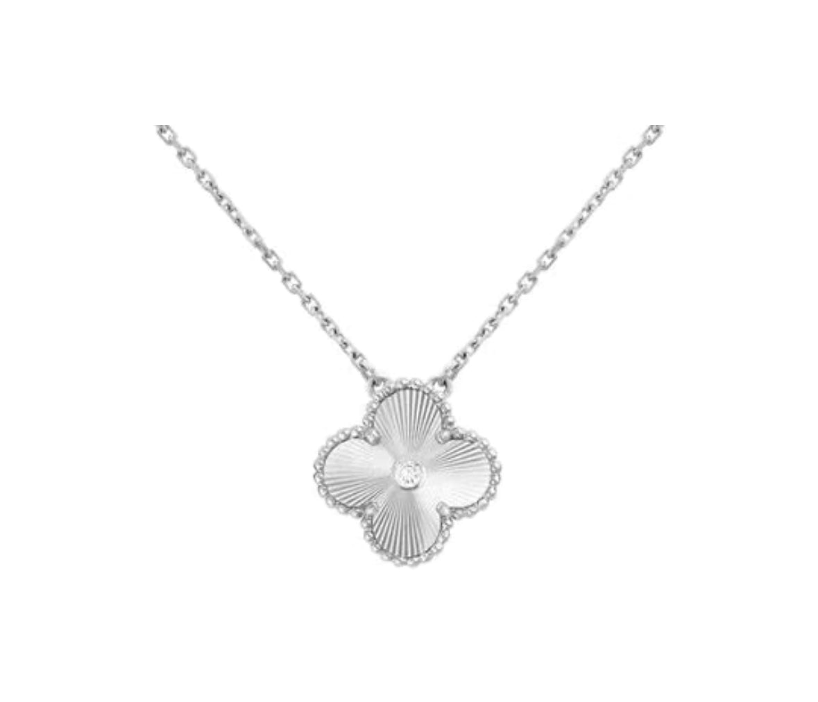 Silver Clover Pendant Necklace Stainless Steel Waterproof 
