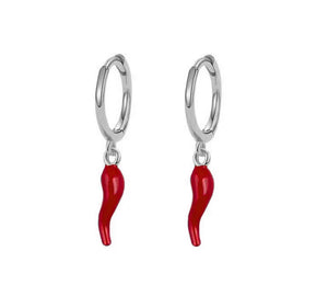 Silver Italian Cornicello Hoop Earrings Byou Designs