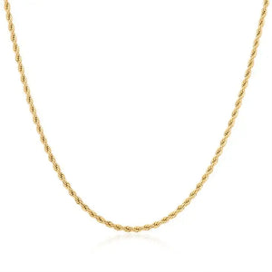 Gold Rope Chain Necklace 3mm Waterproof Tarnish Free