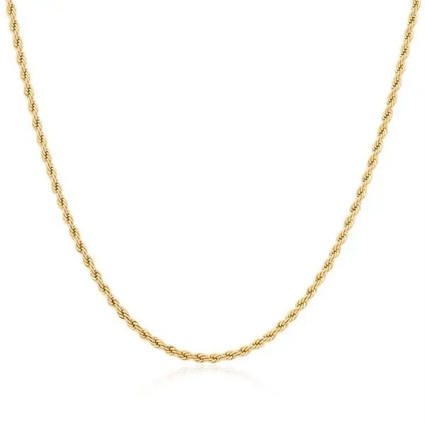 Gold Rope Chain Necklace 3mm Waterproof Tarnish Free