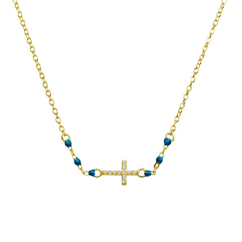 Forever Faith Gold Sideways Cross Necklace